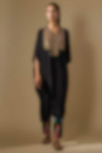 Black Crepe Embroidered Kaftan Kurta Set by Rajat tangri at Pernia's Pop Up Shop