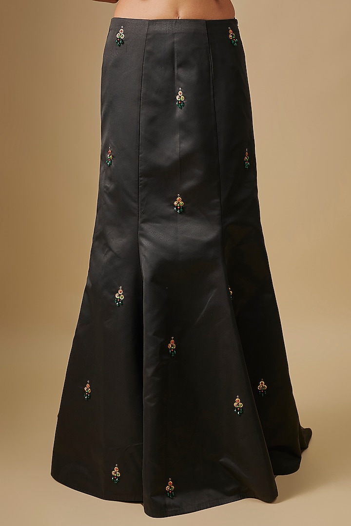 Black Satin Fishtail Skirt Set by Rajat Tangri at Pernia's Pop Up Shop