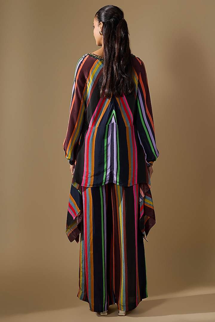 Black Crepe Embroidered Striped Co-Ord Set by Rajat tangri at Pernia's Pop Up Shop