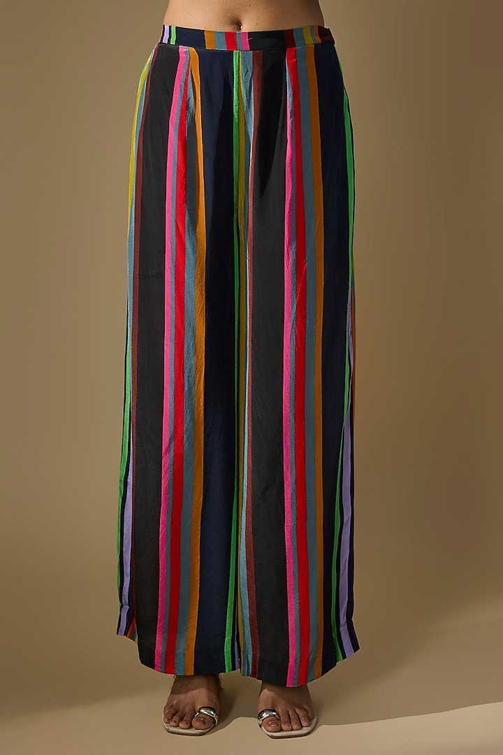 Black Crepe Embroidered Striped Co-Ord Set by Rajat tangri at Pernia's Pop Up Shop