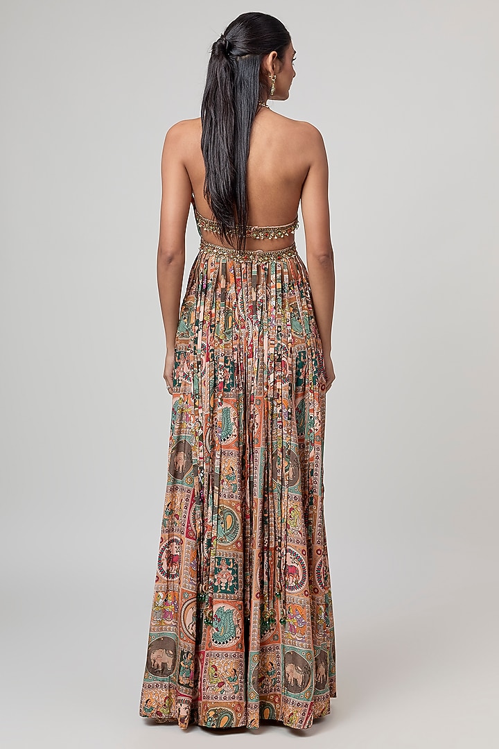 Beige Crepe Printed Flared Pants Set by Rajat Tangri at Pernia's Pop Up Shop