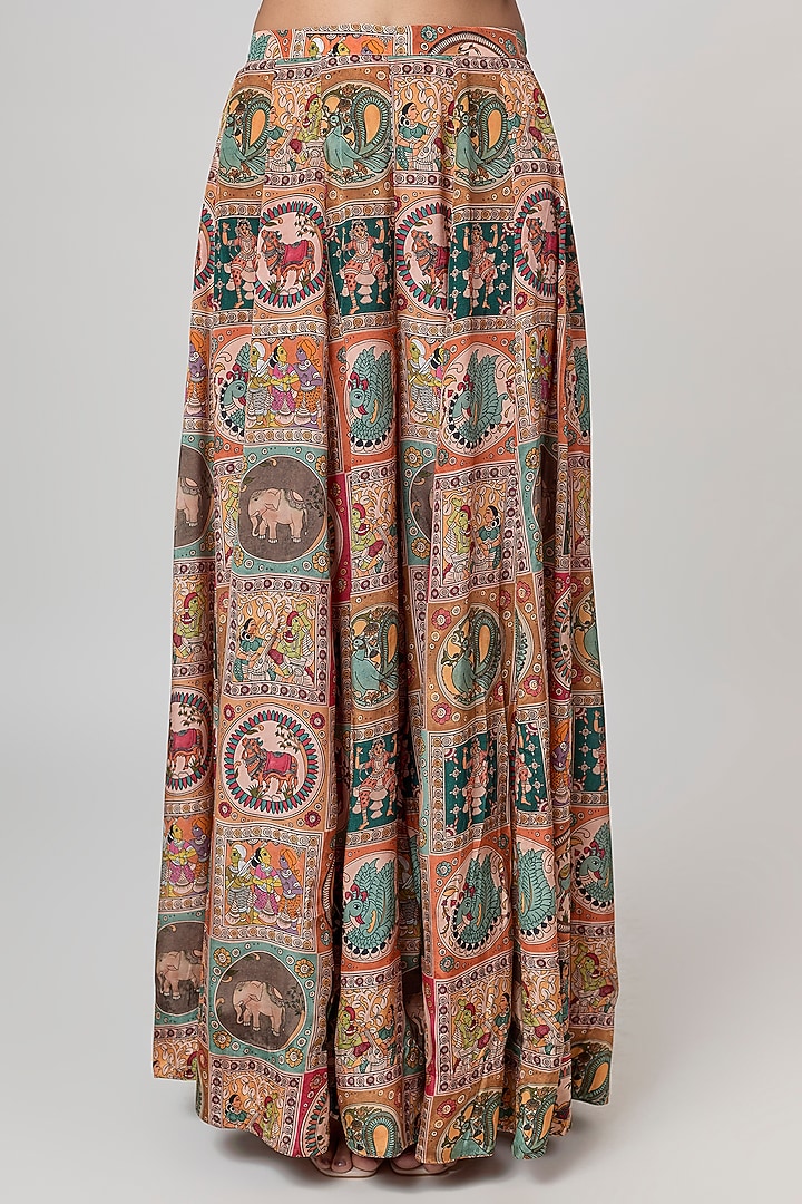 Beige Crepe Printed Flared Pants Set by Rajat Tangri at Pernia's Pop Up Shop
