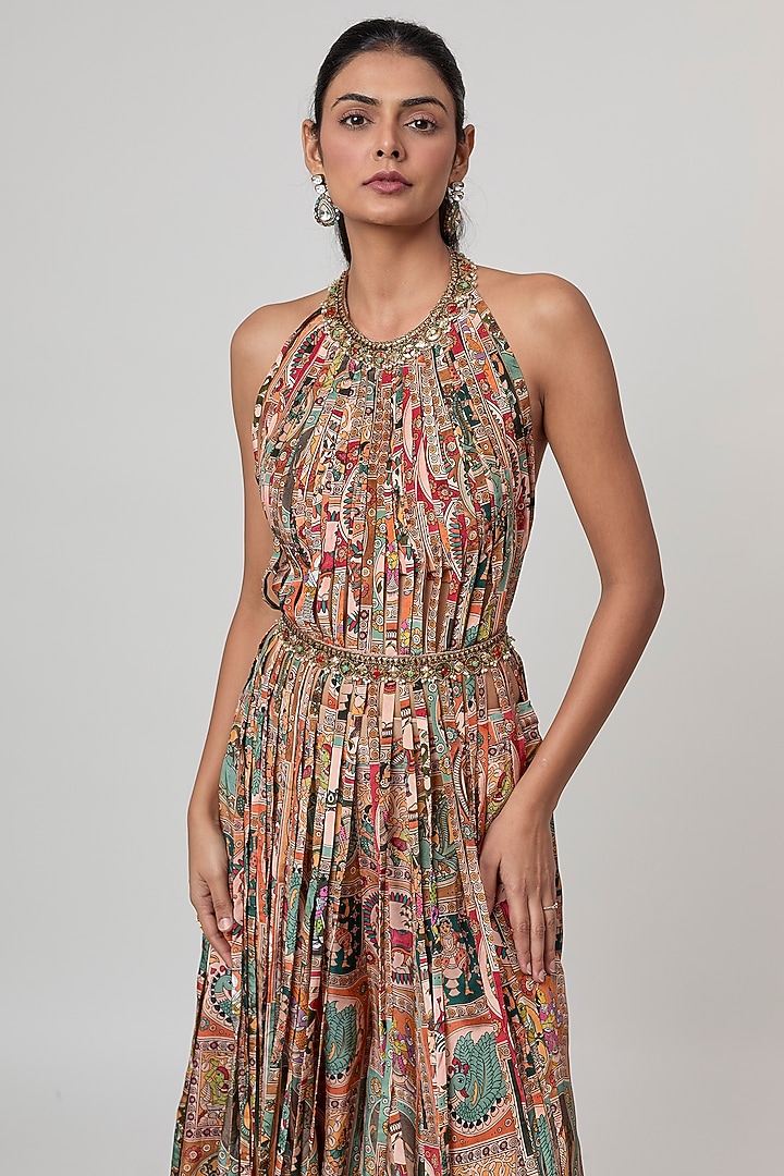 Beige Crepe Printed Flared Pants Set by Rajat Tangri at Pernia's Pop Up Shop