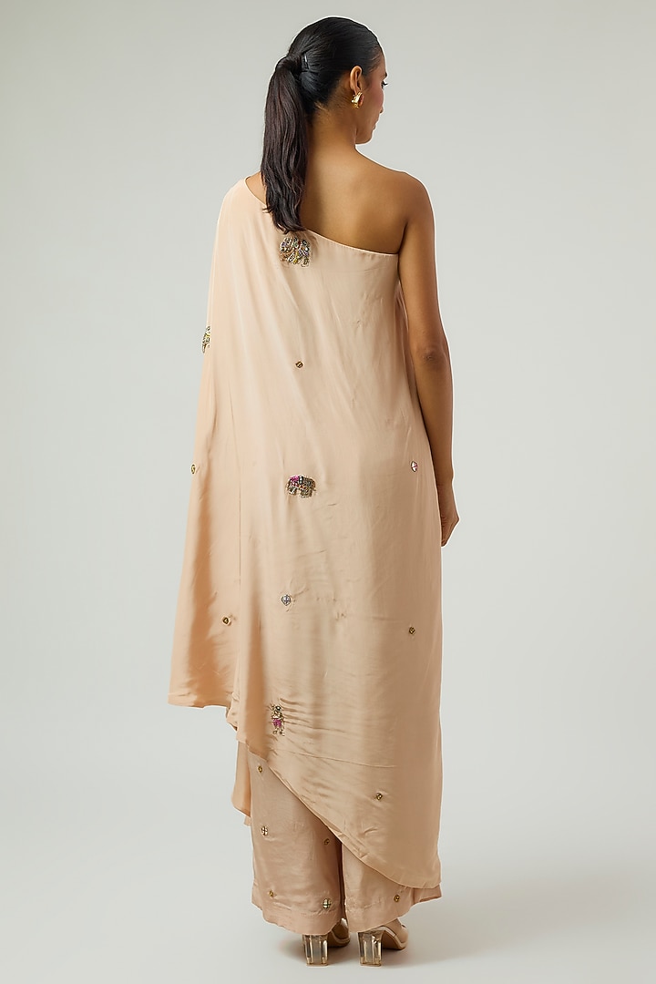 Beige Crepe Hand Embroidered Tunic Set by Rajat Tangri at Pernia's Pop Up Shop