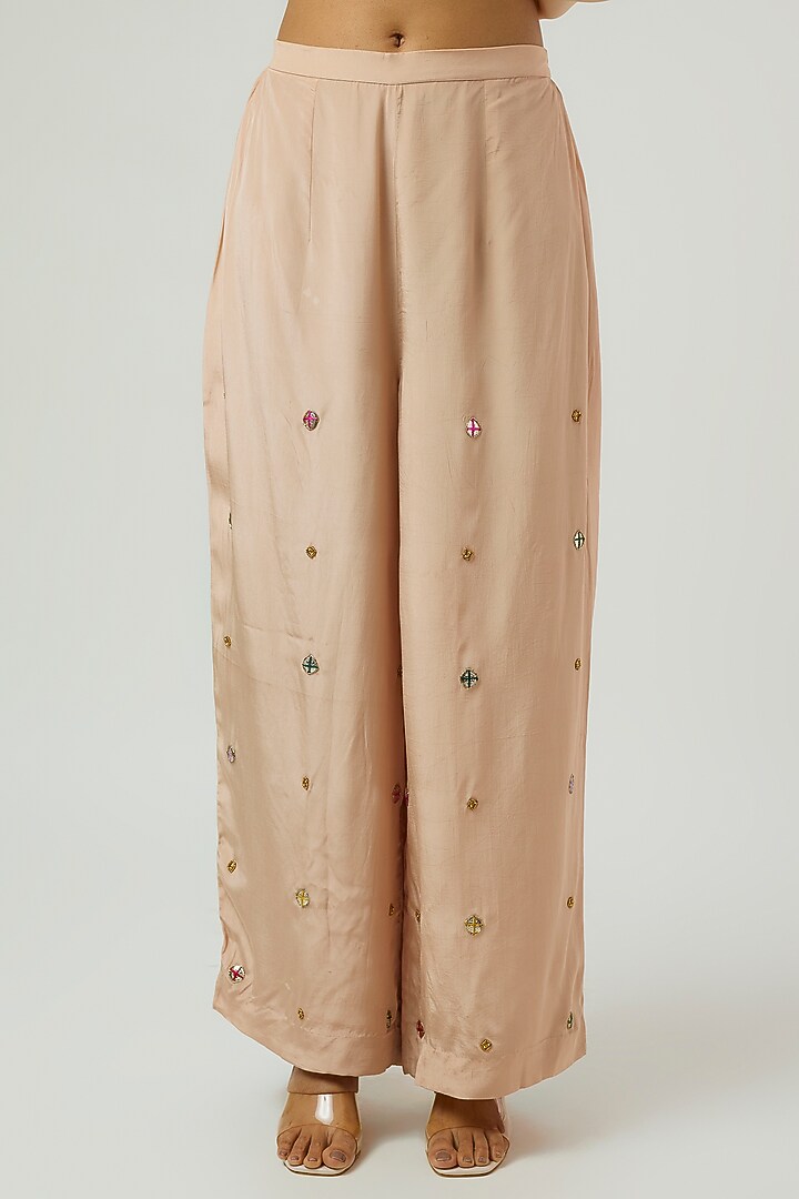 Beige Crepe Hand Embroidered Tunic Set by Rajat Tangri at Pernia's Pop Up Shop