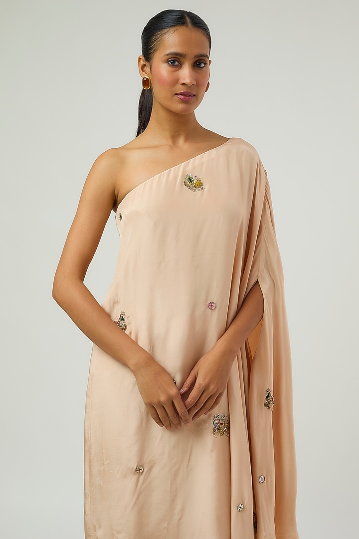 Beige Crepe Hand Embroidered Tunic Set by Rajat Tangri at Pernia's Pop Up Shop