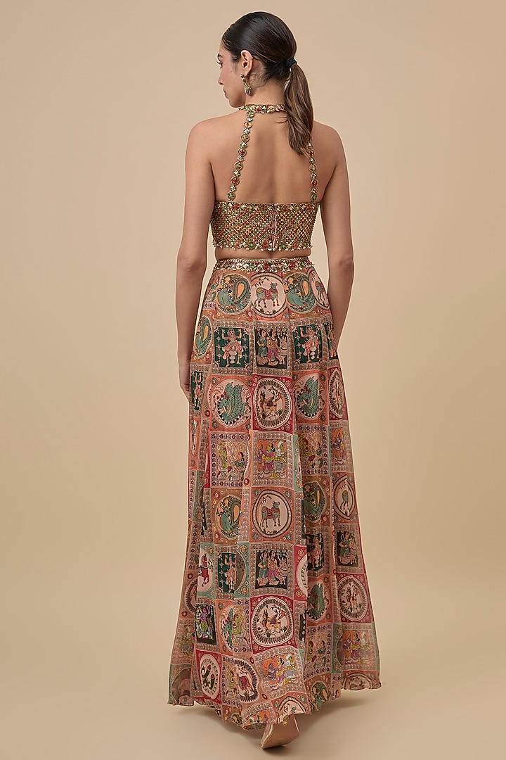 Beige Crepe Printed Lehenga-Style Pants Set by Rajat Tangri at Pernia's Pop Up Shop