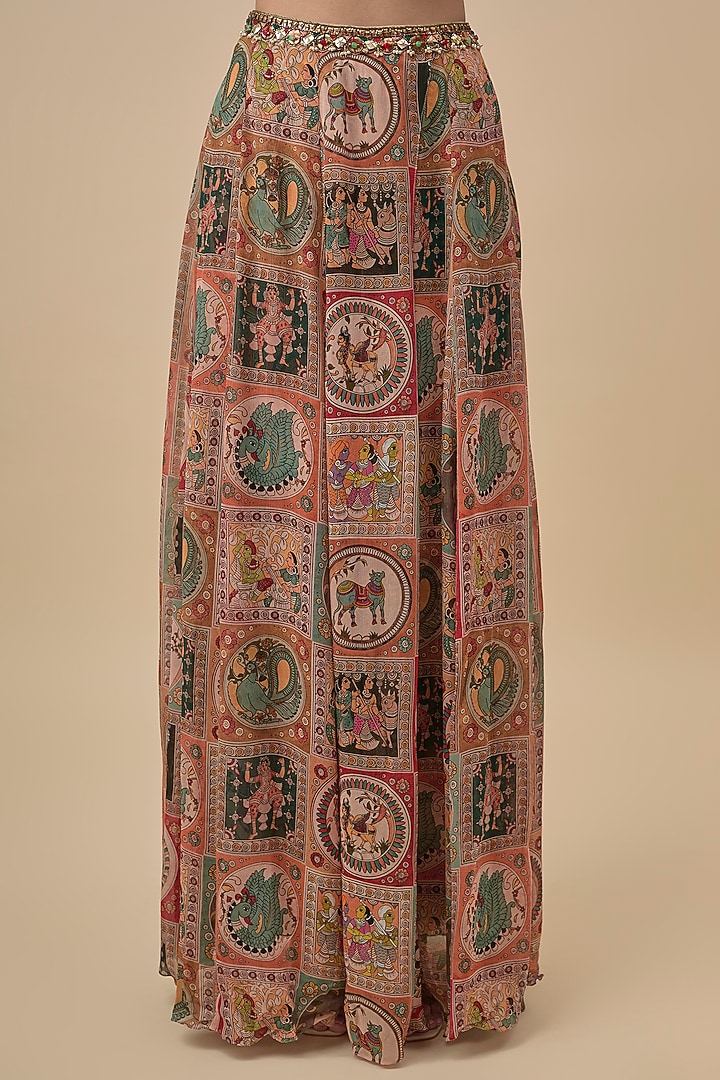 Beige Crepe Printed Lehenga-Style Pants Set by Rajat Tangri at Pernia's Pop Up Shop