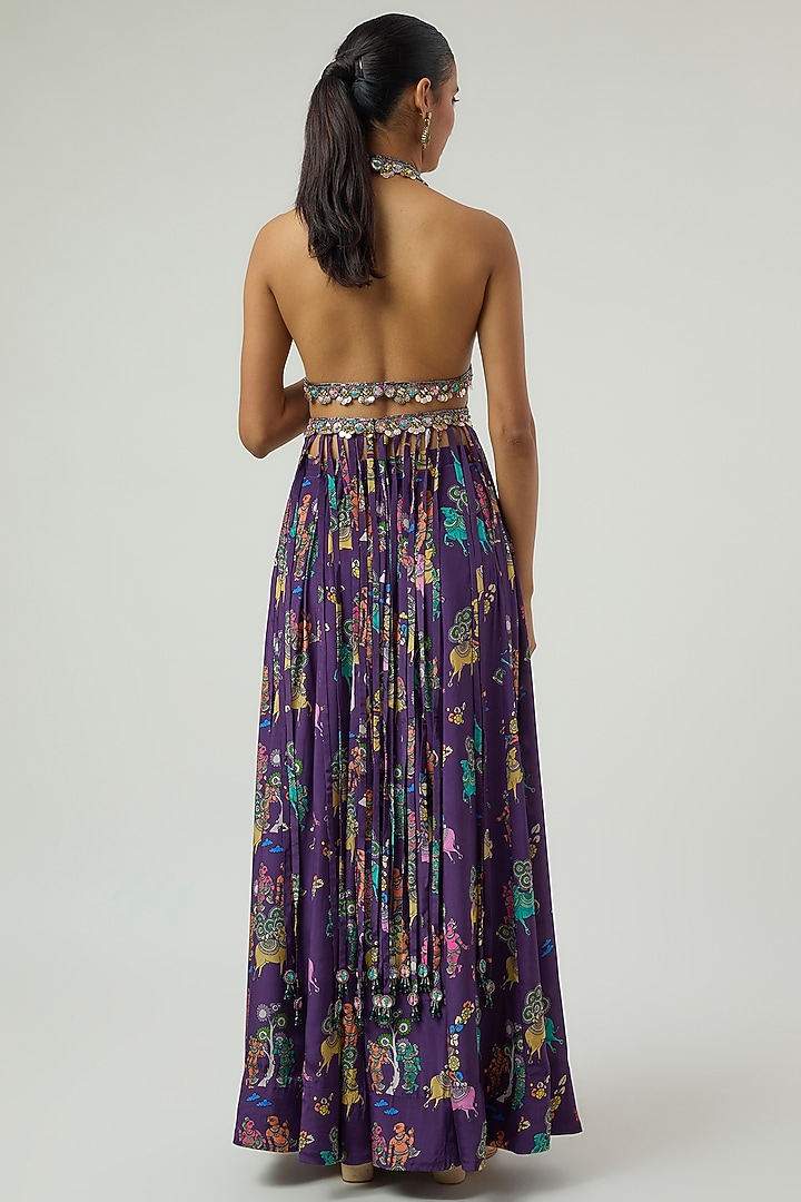Purple Crepe Printed Kalidar Pant Set by Rajat Tangri at Pernia's Pop Up Shop
