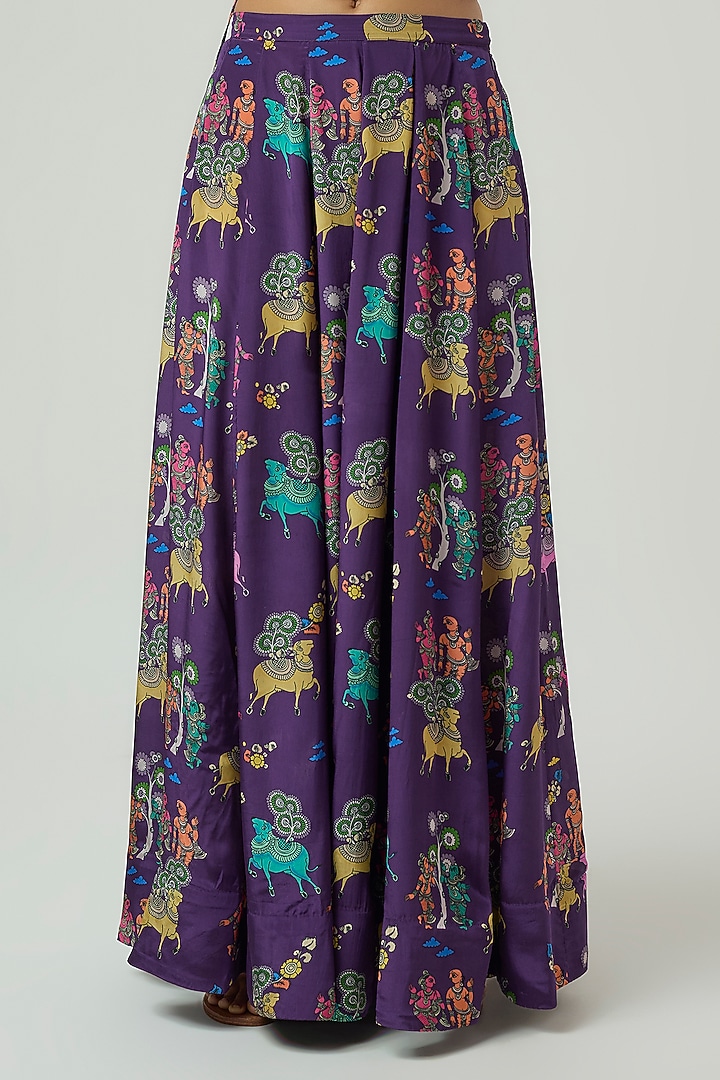 Purple Crepe Printed Kalidar Pant Set by Rajat Tangri at Pernia's Pop Up Shop