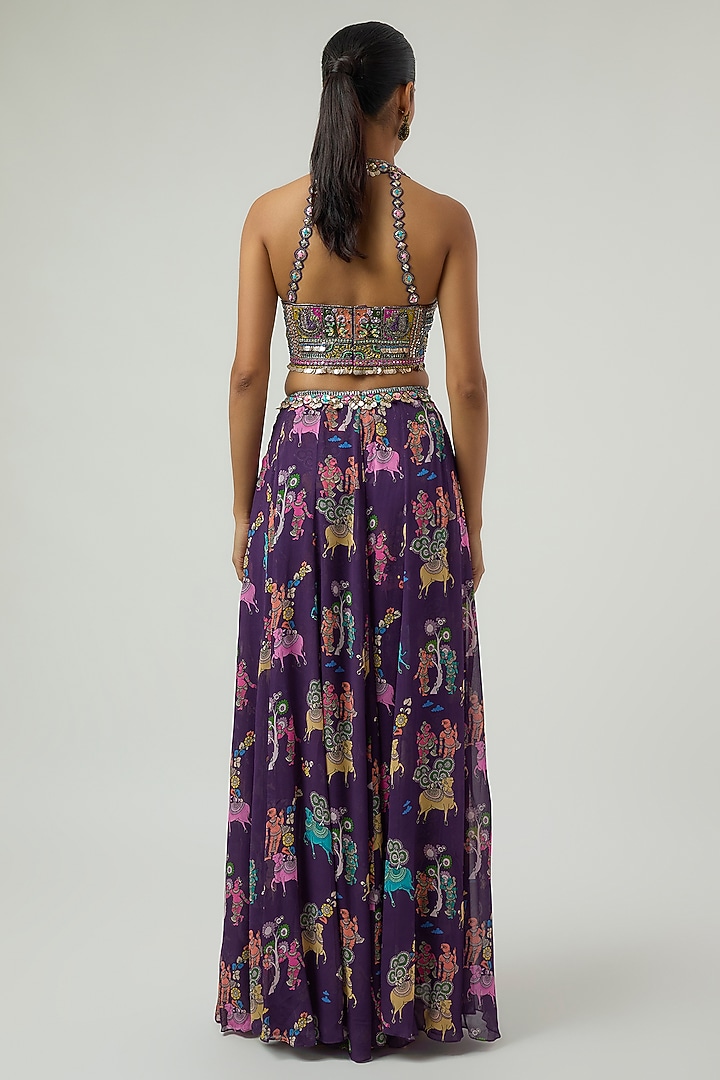 Purple Crepe Printed Lehenga-Style Pant Set by Rajat Tangri at Pernia's Pop Up Shop