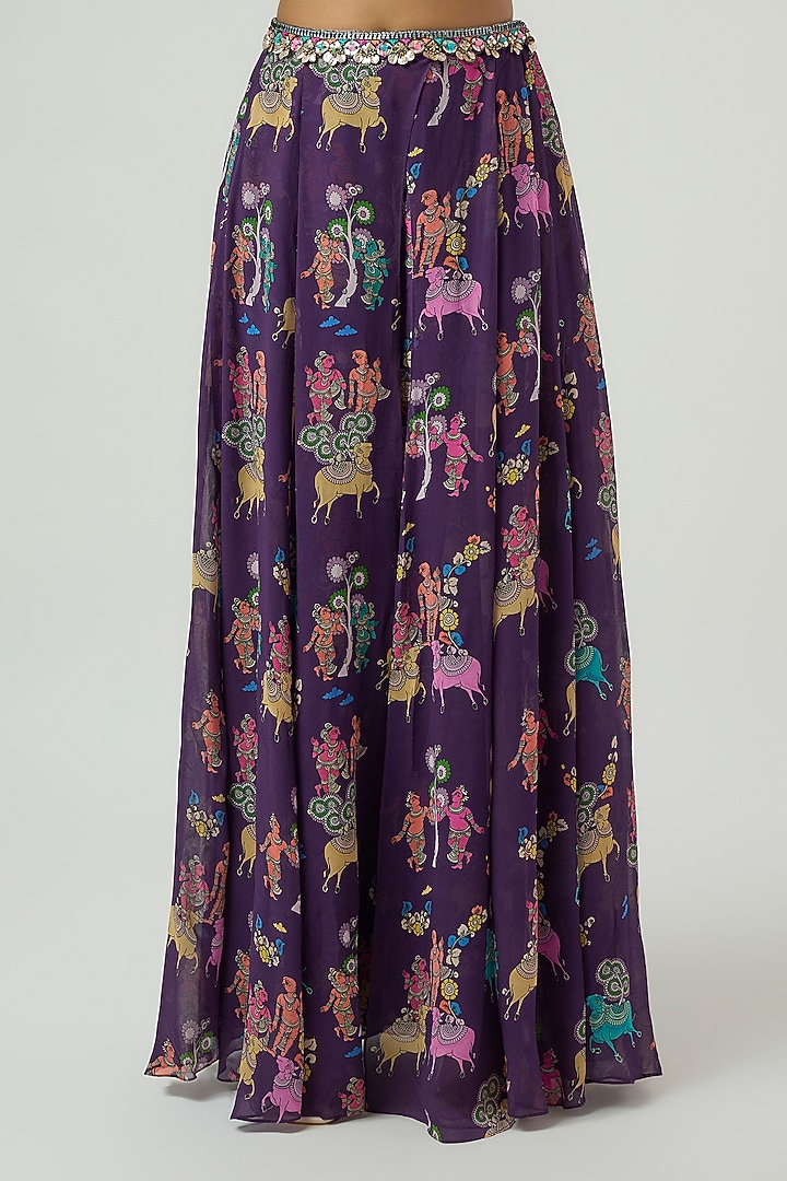 Purple Crepe Printed Lehenga-Style Pant Set by Rajat Tangri at Pernia's Pop Up Shop