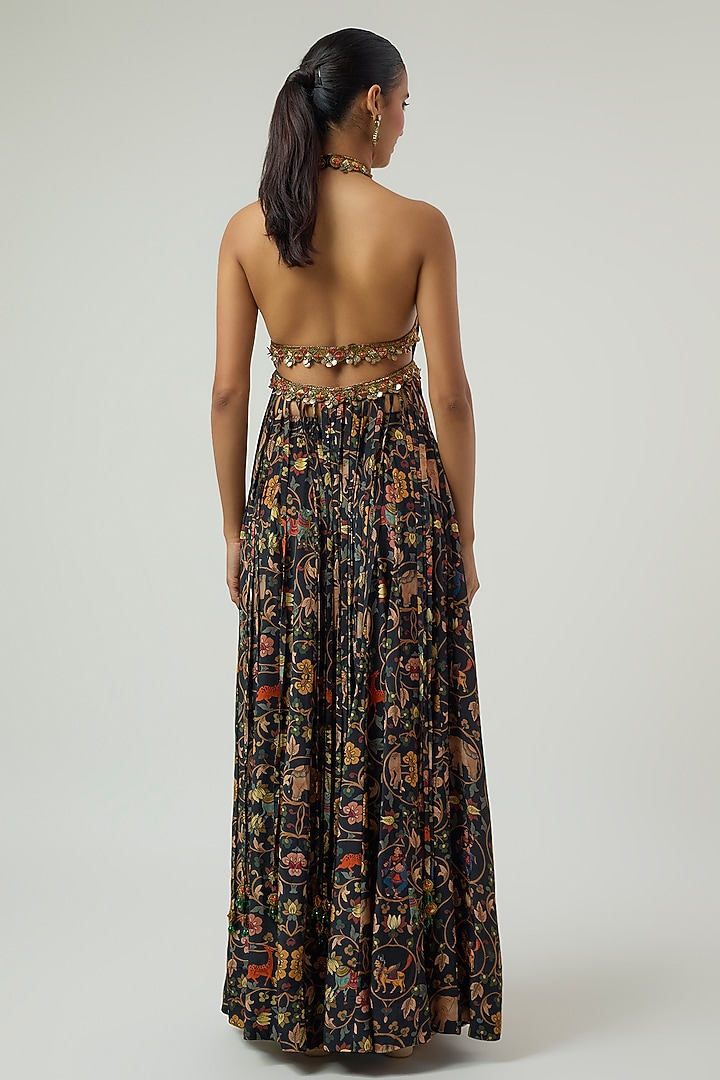 Black Crepe Printed Kalidar Pant Set by Rajat Tangri at Pernia's Pop Up Shop