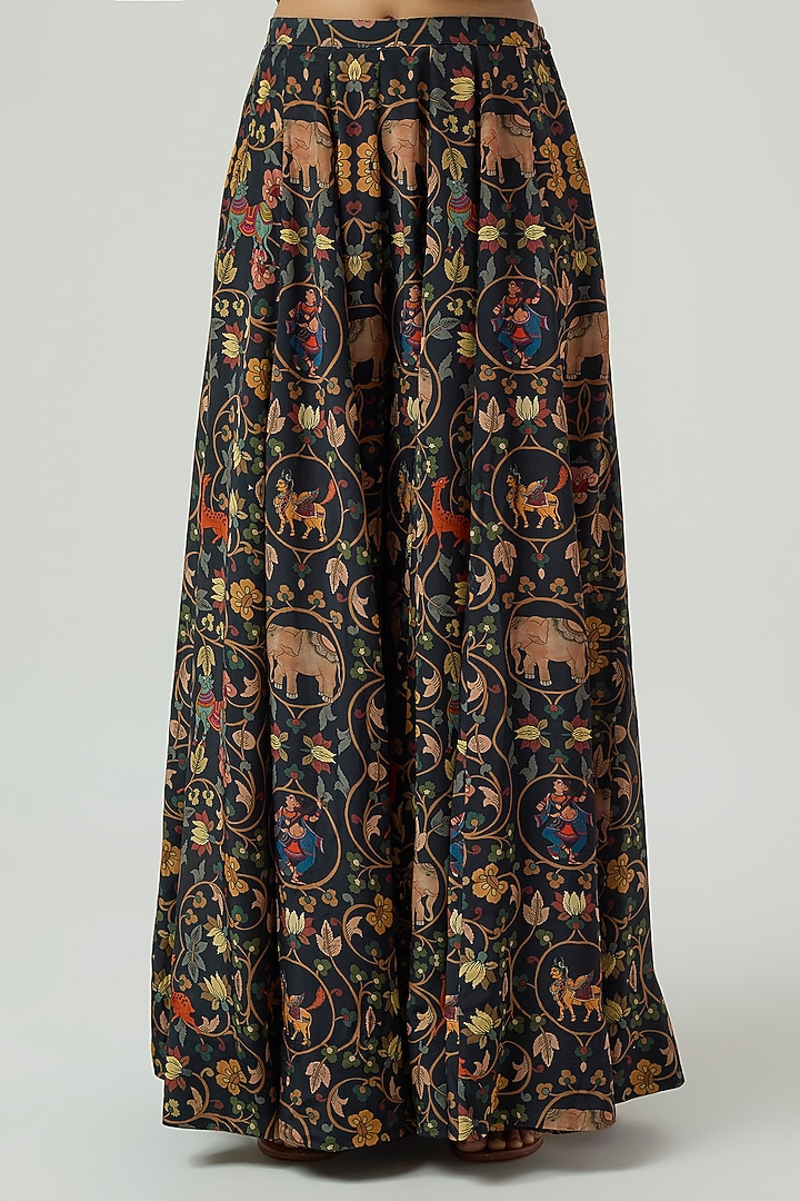 Black Crepe Printed Kalidar Pant Set by Rajat Tangri at Pernia's Pop Up Shop