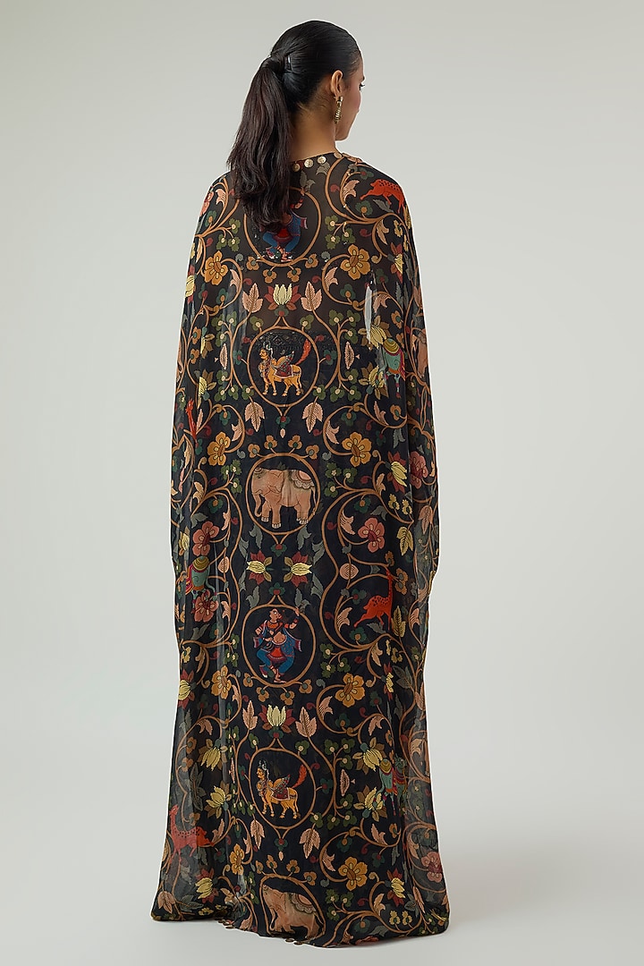 Black Crepe Printed Draped Skirt Set by Rajat Tangri at Pernia's Pop Up Shop