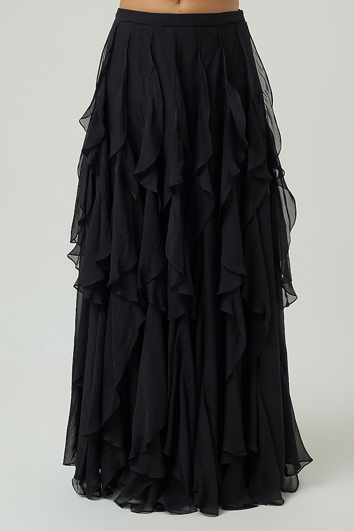 Black Organza Ruffled Skirt Set by Rajat Tangri at Pernia's Pop Up Shop