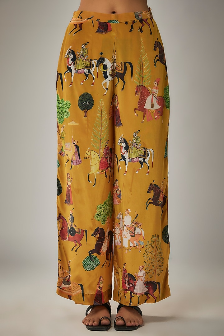Mango Yellow Crepe Hand Embroidered Kaftan Set by Rajat tangri at Pernia's Pop Up Shop