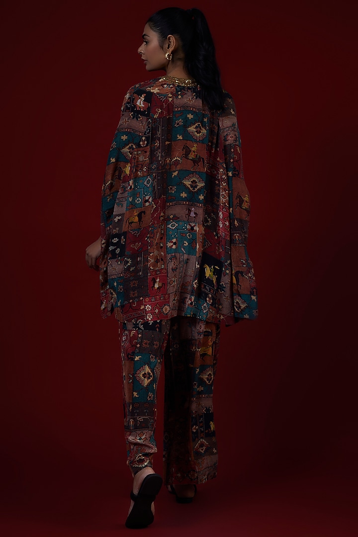 Multi-Colored Crepe Hand Embroidered Co-Ord Set by Rajat tangri at Pernia's Pop Up Shop