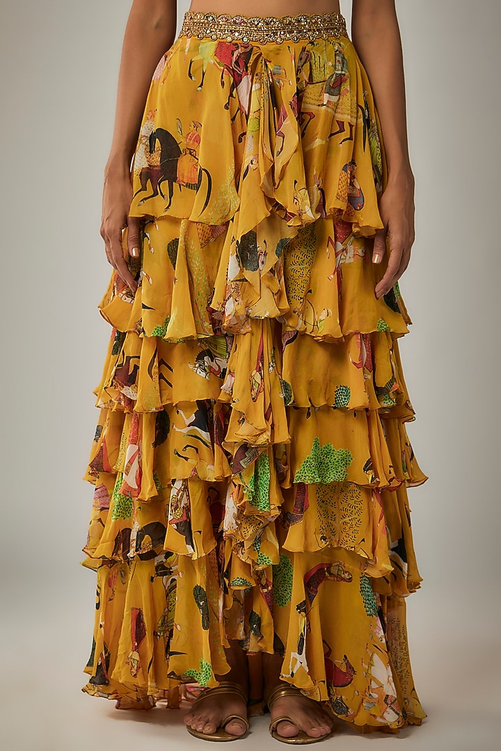 Mango Yellow Georgette Ruffled Wedding Lehenga Set by Rajat tangri at Pernia's Pop Up Shop