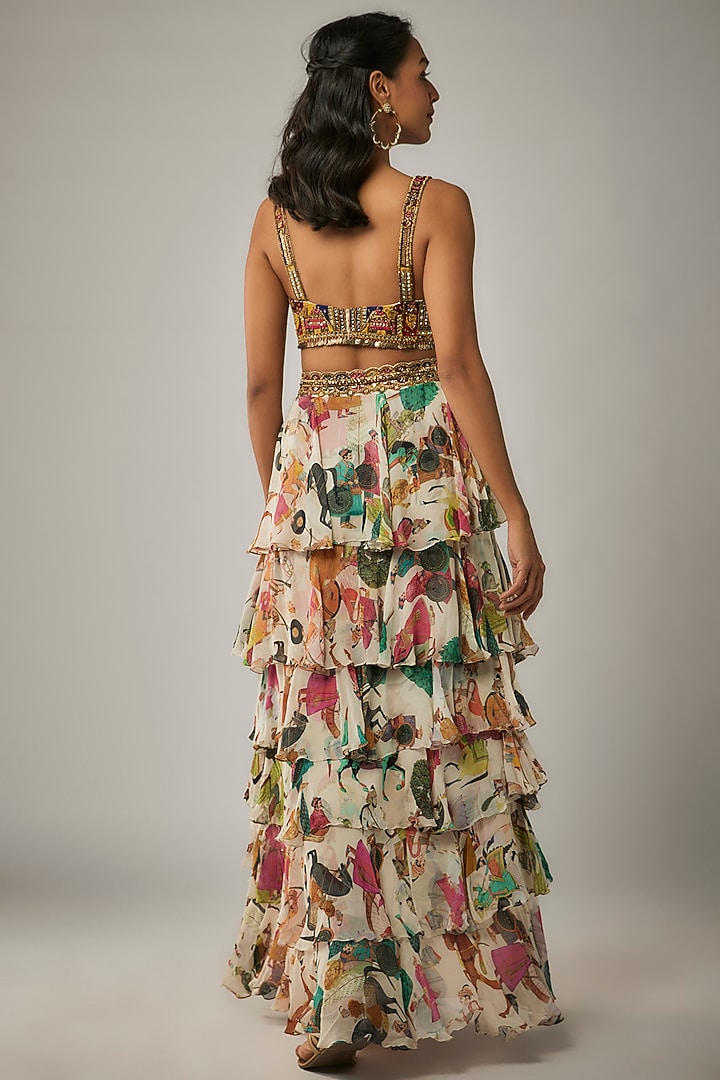 Ivory Georgette Ruffled Wedding Lehenga Set by Rajat tangri at Pernia's Pop Up Shop