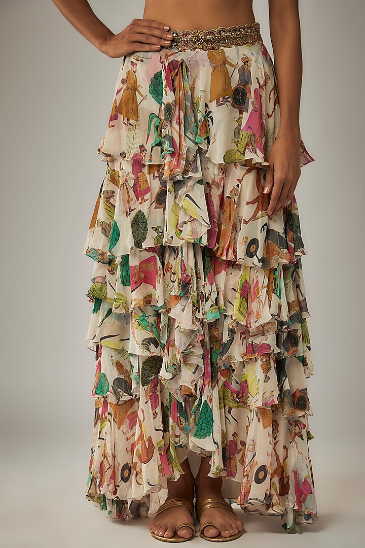 Ivory Georgette Ruffled Wedding Lehenga Set by Rajat tangri at Pernia's Pop Up Shop