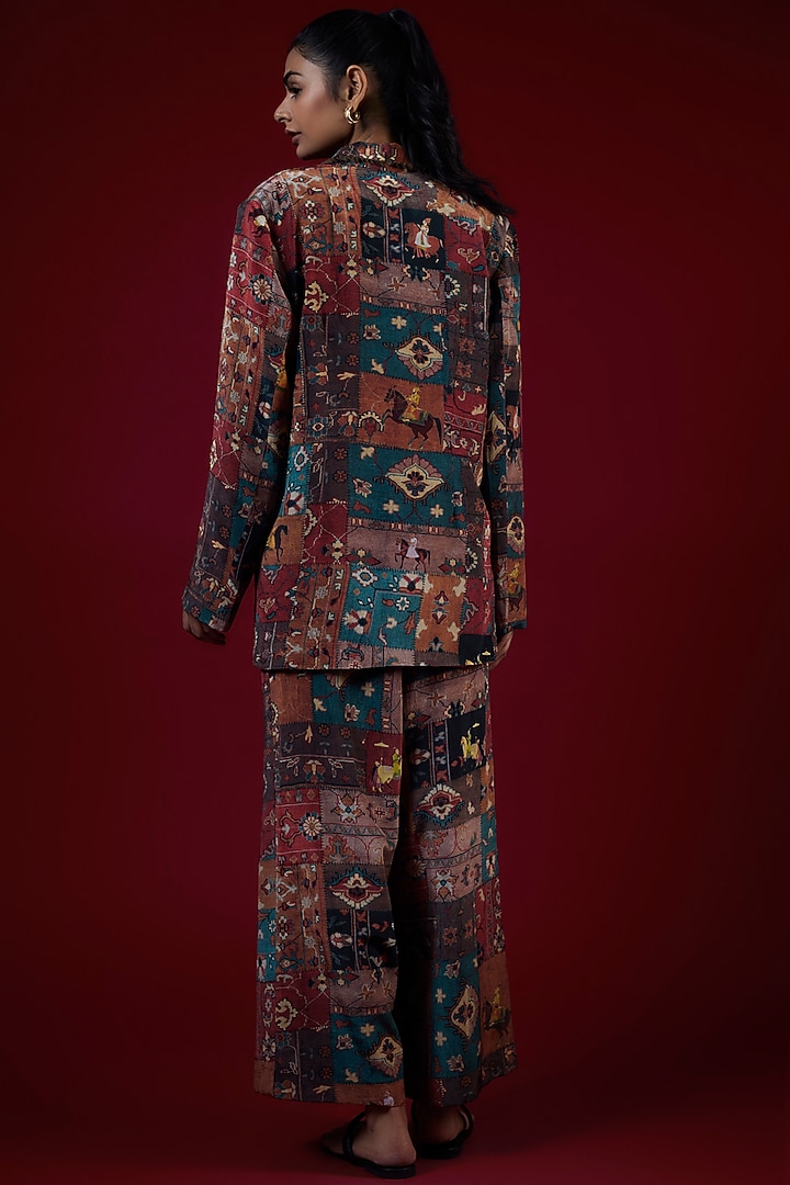 Multi-Colored Crepe Hand Embroidered Jacket Set by Rajat tangri at Pernia's Pop Up Shop