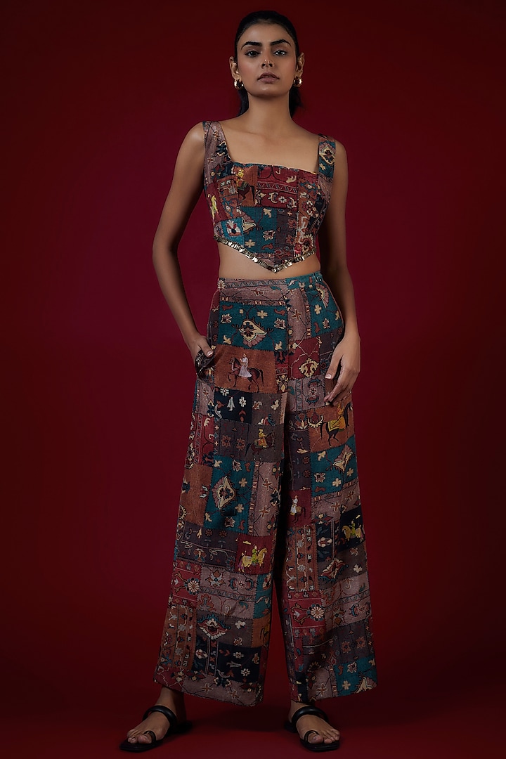 Multi-Colored Crepe Hand Embroidered Jacket Set by Rajat tangri at Pernia's Pop Up Shop