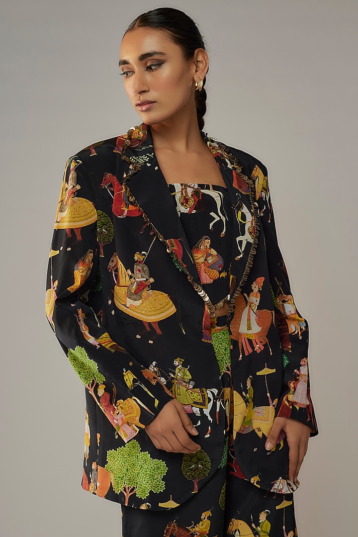Black Crepe Pant Set by Rajat tangri at Pernia's Pop Up Shop