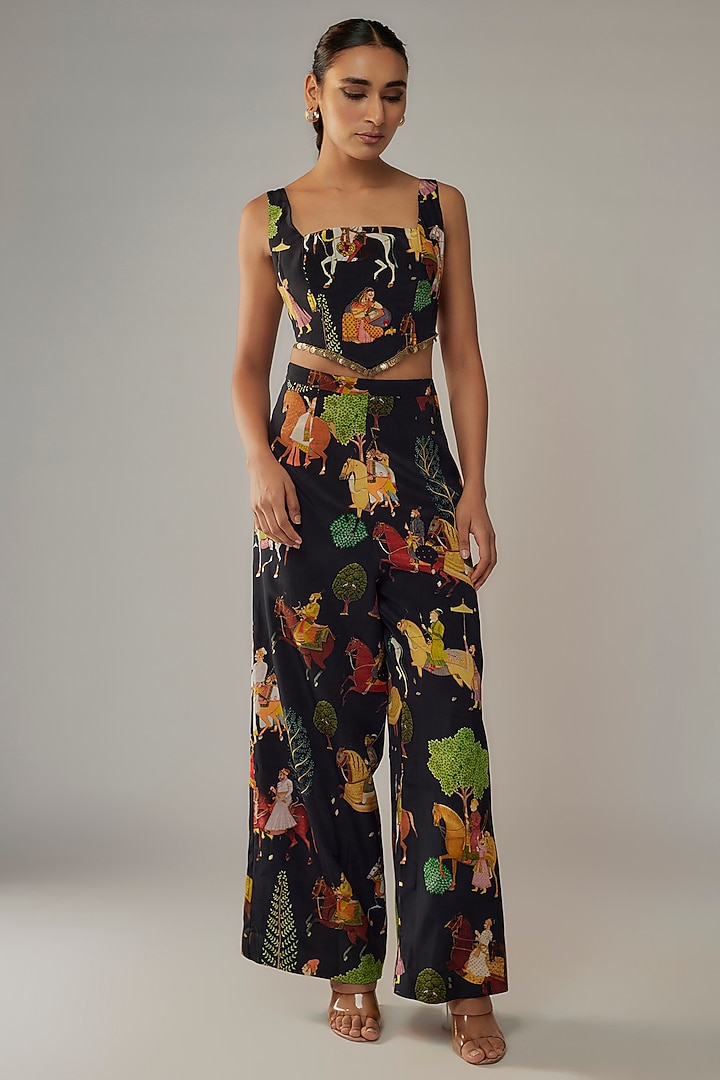 Black Crepe Pant Set by Rajat tangri at Pernia's Pop Up Shop