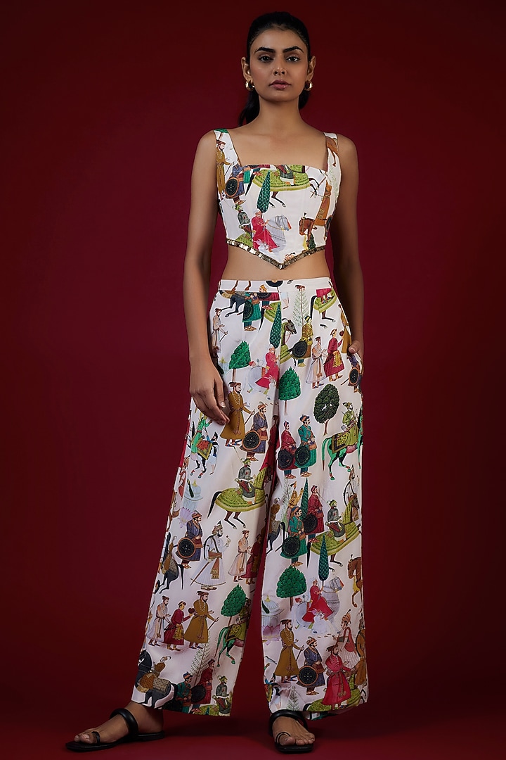 Ivory Crepe Hand Embroidered Jacket Set by Rajat tangri  at Pernia's Pop Up Shop