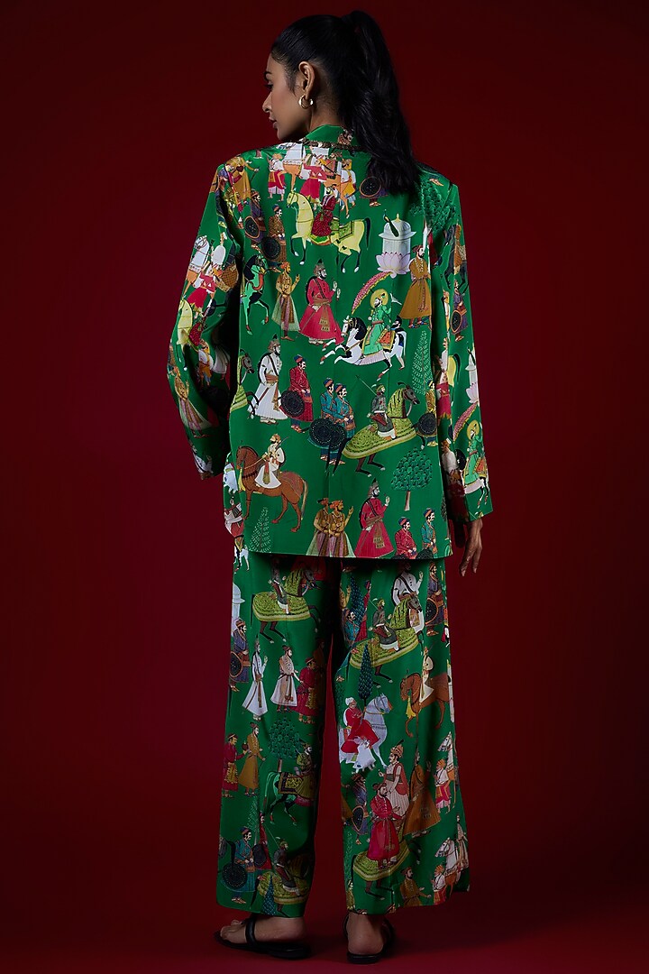 Green Crepe Hand Embroidered Jacket Set by Rajat tangri at Pernia's Pop Up Shop