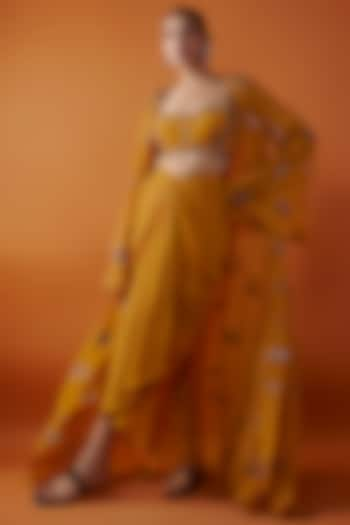 Yellow Georgette Hand Embroidered Cape Set by Rajat tangri  at Pernia's Pop Up Shop