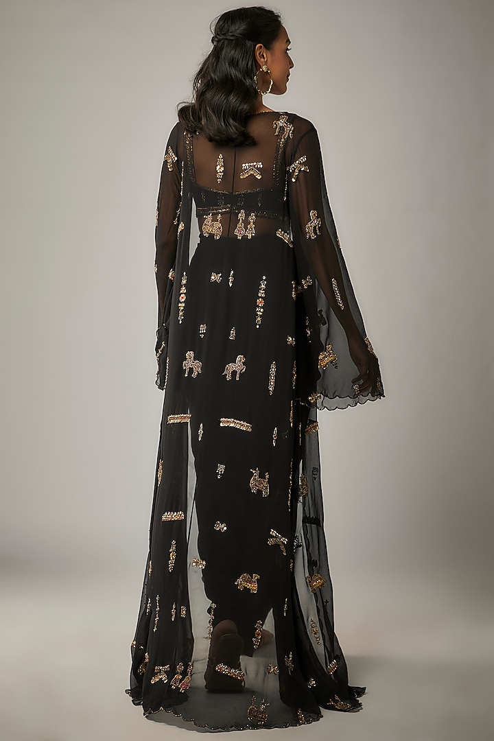 Black Crepe Draped Skirt Set by Rajat tangri  at Pernia's Pop Up Shop