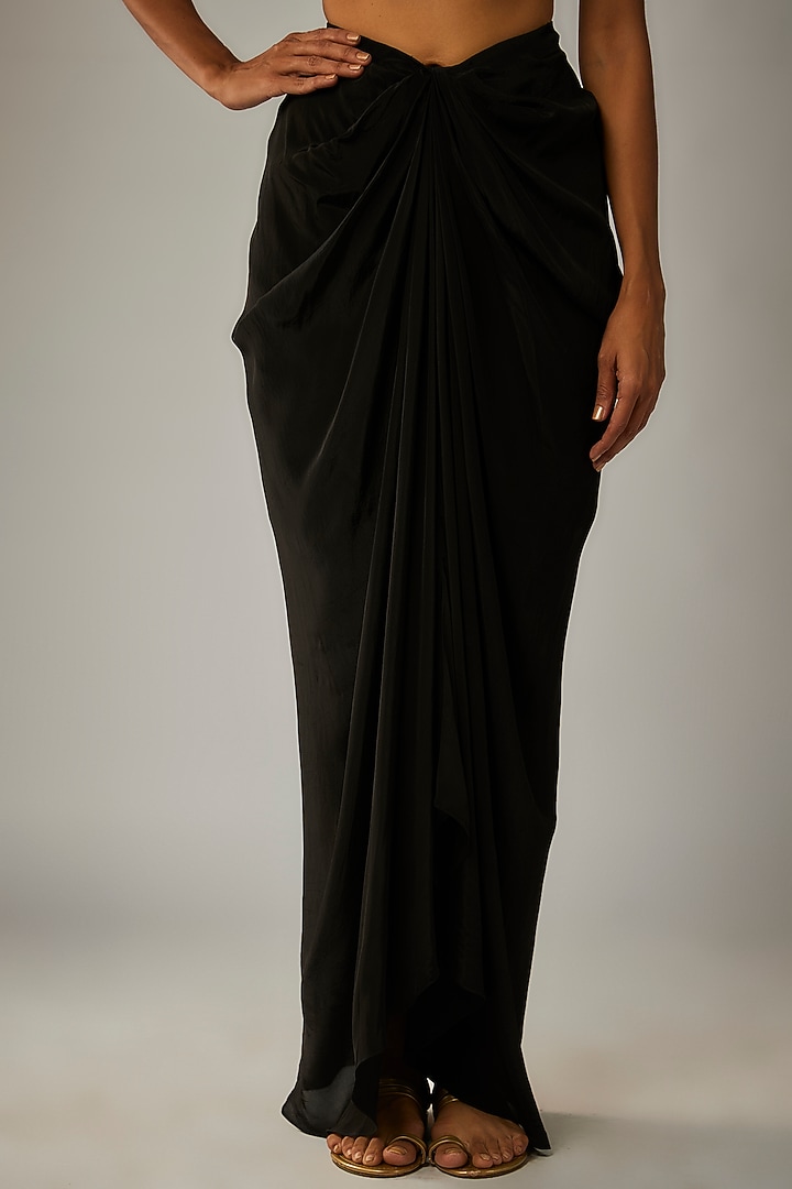 Black Crepe Draped Skirt Set by Rajat tangri  at Pernia's Pop Up Shop