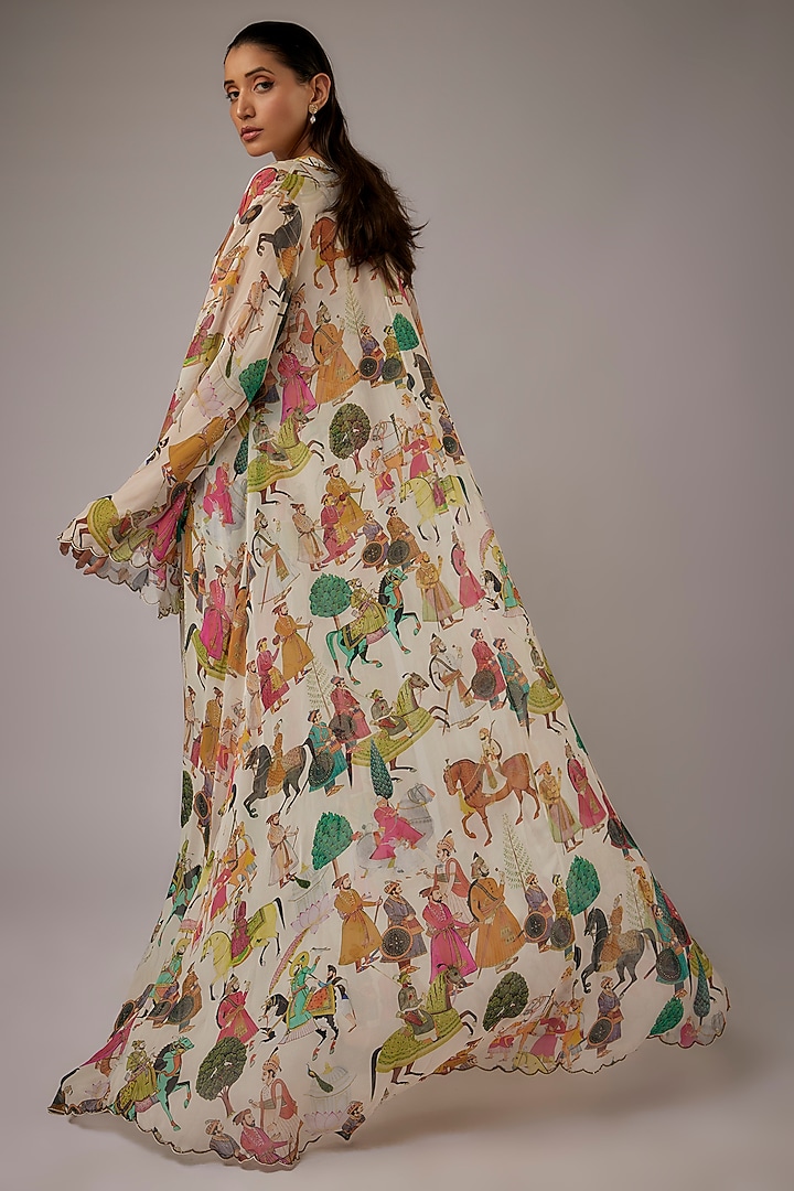 Ivory Crepe Printed Jumpsuit With Cape by Rajat tangri  at Pernia's Pop Up Shop