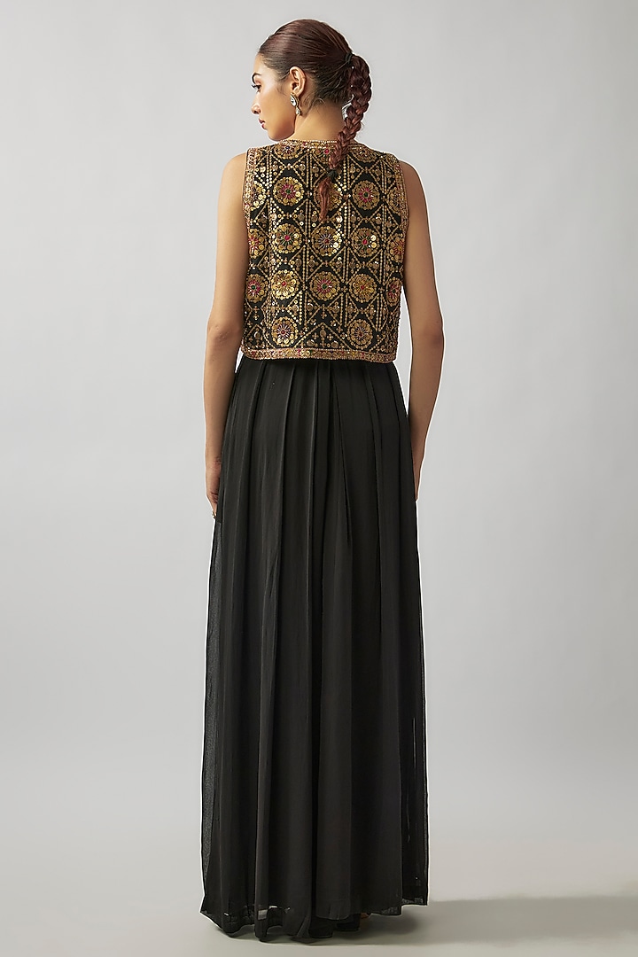 Black Georgette Jumpsuit With Jacket by Rajat tangri at Pernia's Pop Up Shop
