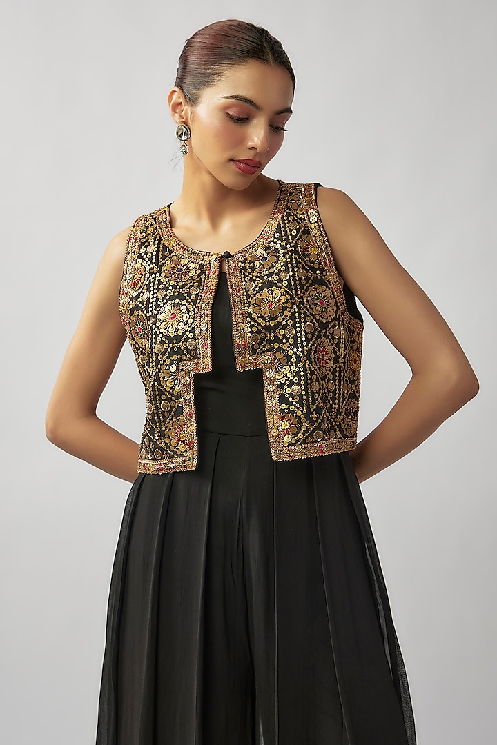 Black Georgette Jumpsuit With Jacket by Rajat tangri at Pernia's Pop Up Shop