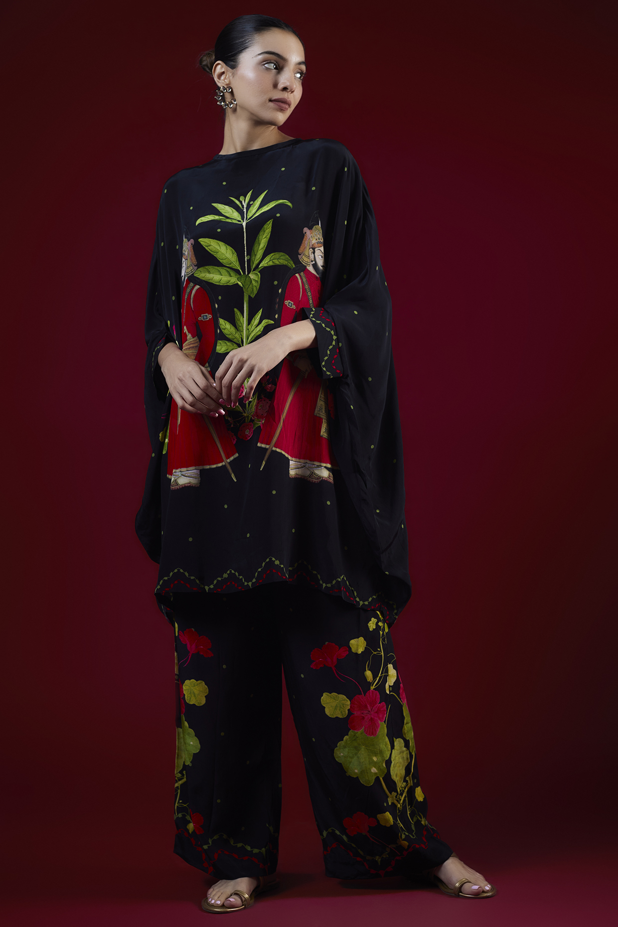 Black Crepe Kaftan Set by Rajat tangri  at Pernia's Pop Up Shop