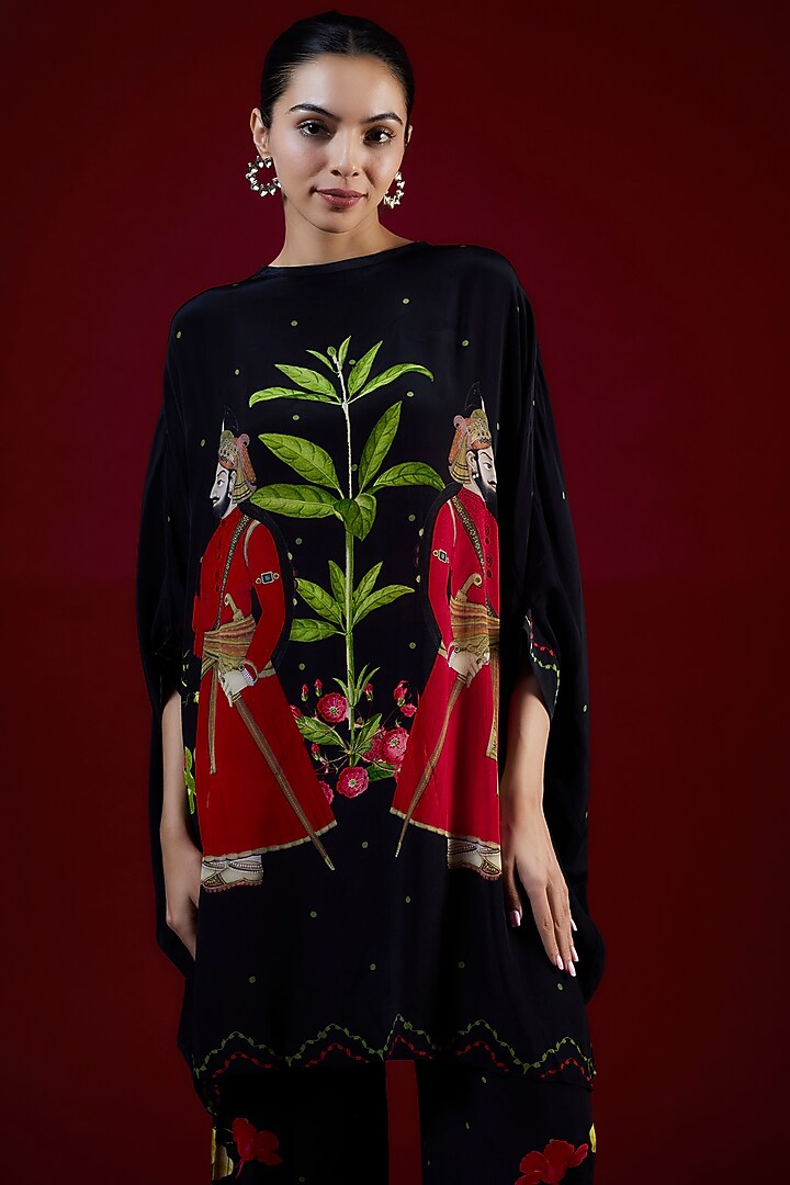 Black Crepe Kaftan Set by Rajat tangri at Pernia's Pop Up Shop