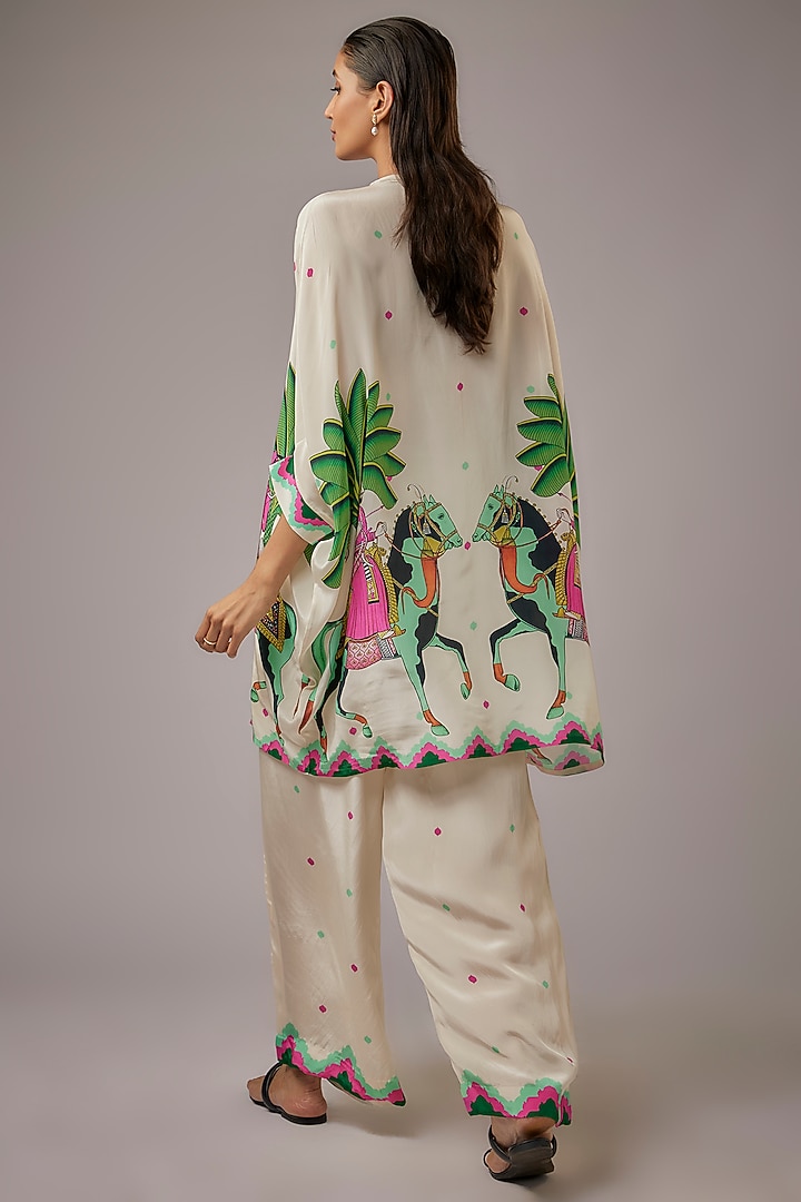 Ivory Crepe Printed Kaftan Set by Rajat tangri at Pernia's Pop Up Shop