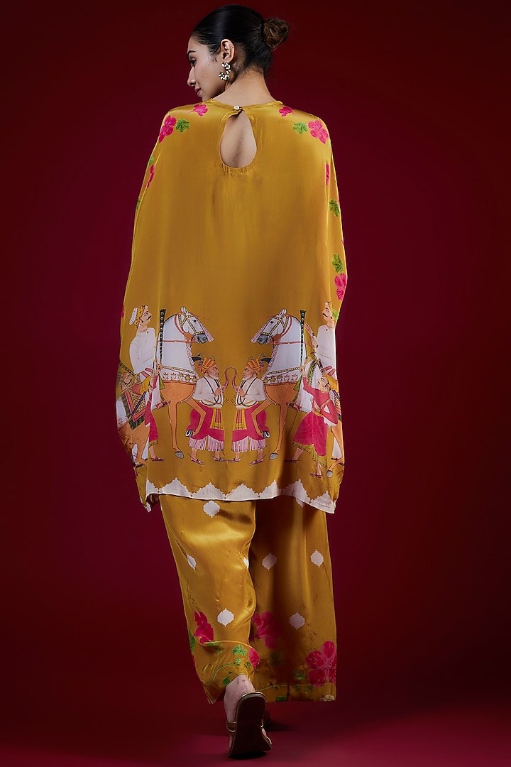 Mustard Crepe Kaftan Set by Rajat tangri at Pernia's Pop Up Shop