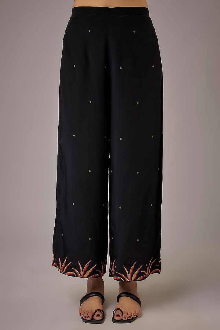 Black Crepe Printed Kaftan Set by Rajat tangri at Pernia's Pop Up Shop