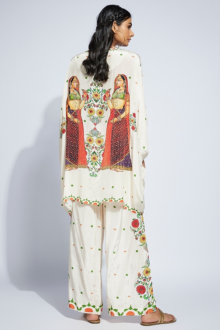 Ivory Crepe Kite Kaftan Set by Rajat tangri  at Pernia's Pop Up Shop