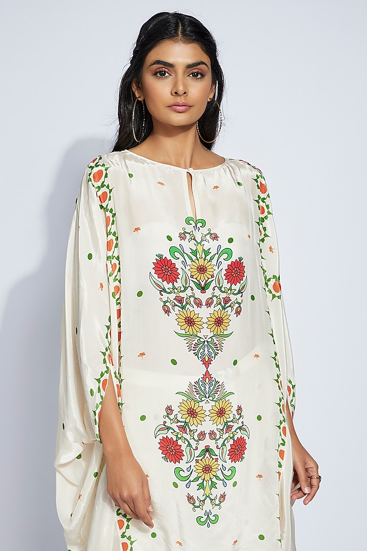 Ivory Crepe Kite Kaftan Set by Rajat tangri  at Pernia's Pop Up Shop