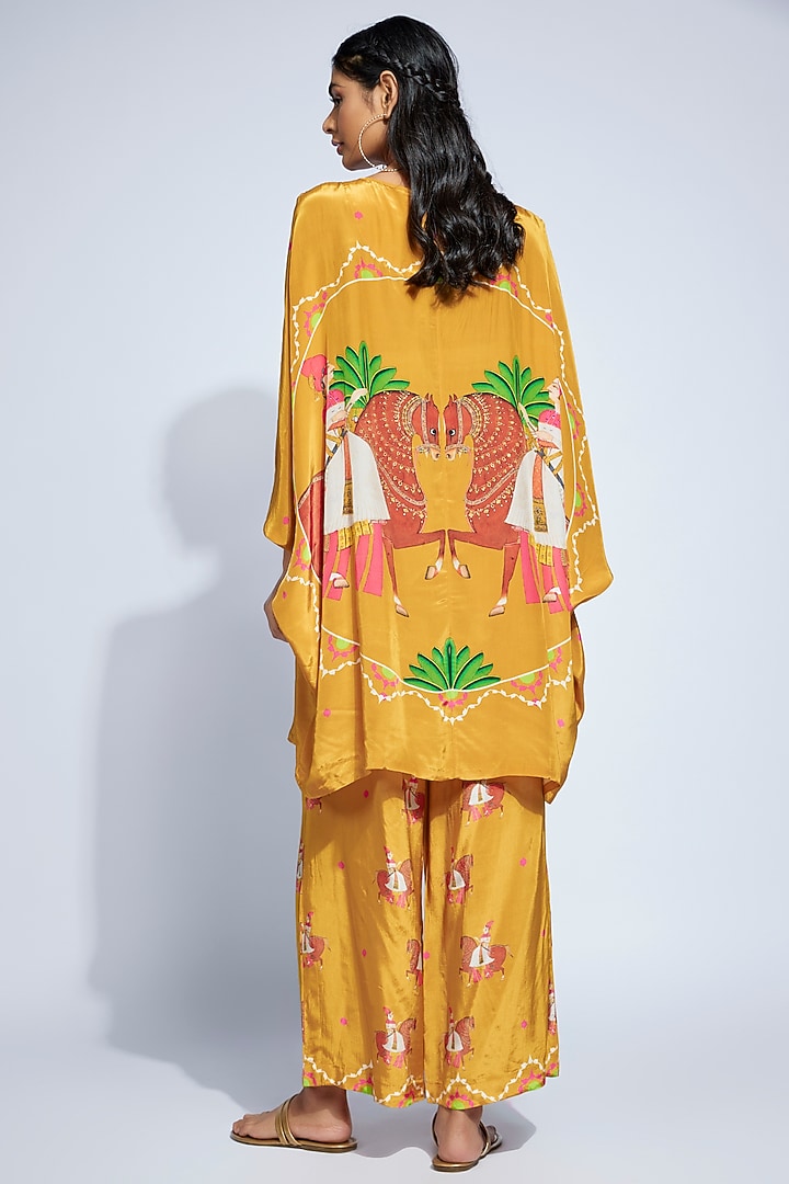 Mustard Crepe Kite Kaftan Set by Rajat tangri  at Pernia's Pop Up Shop
