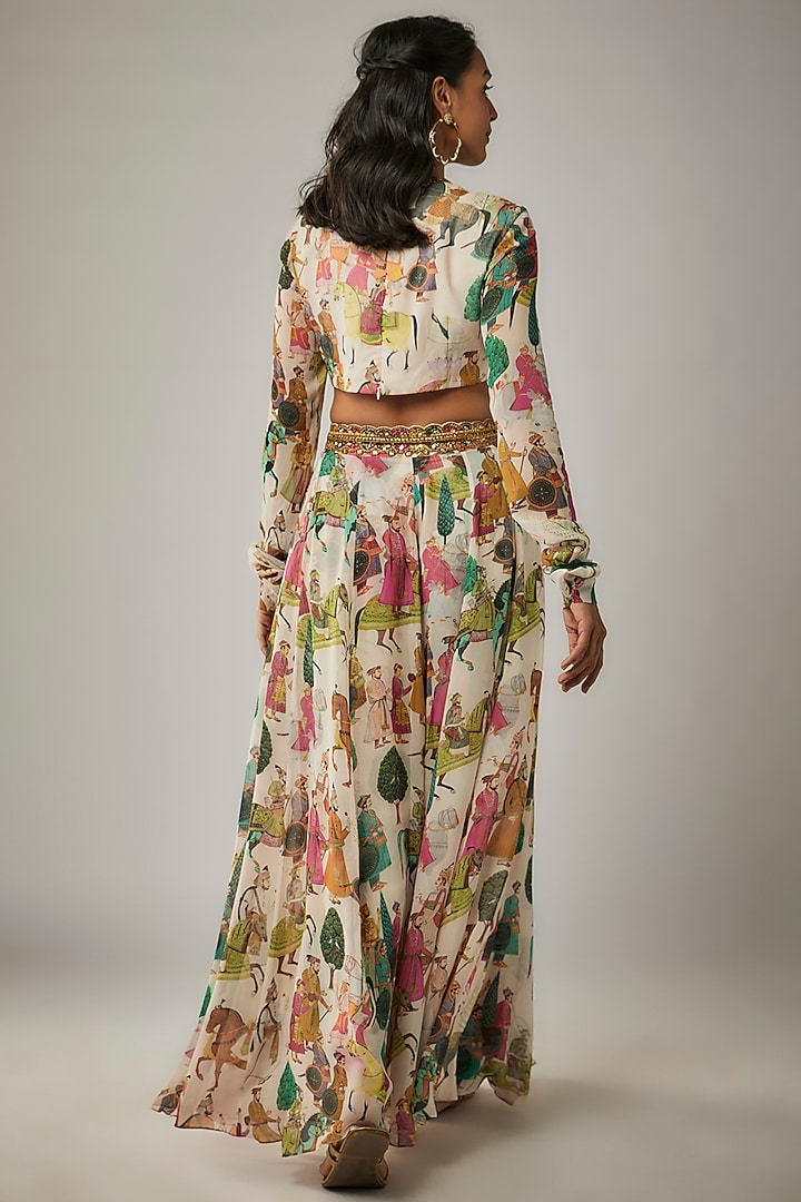 Ivory Georgette Mughal Printed Wedding Lehenga Set by Rajat tangri  at Pernia's Pop Up Shop