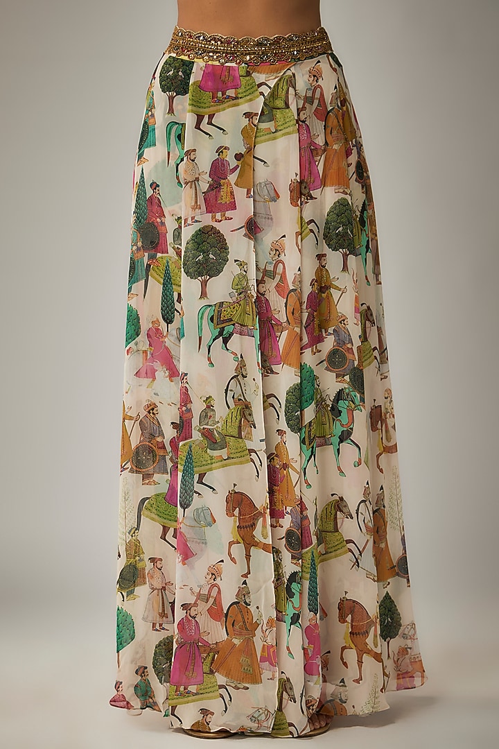 Ivory Georgette Mughal Printed Wedding Lehenga Set by Rajat tangri  at Pernia's Pop Up Shop
