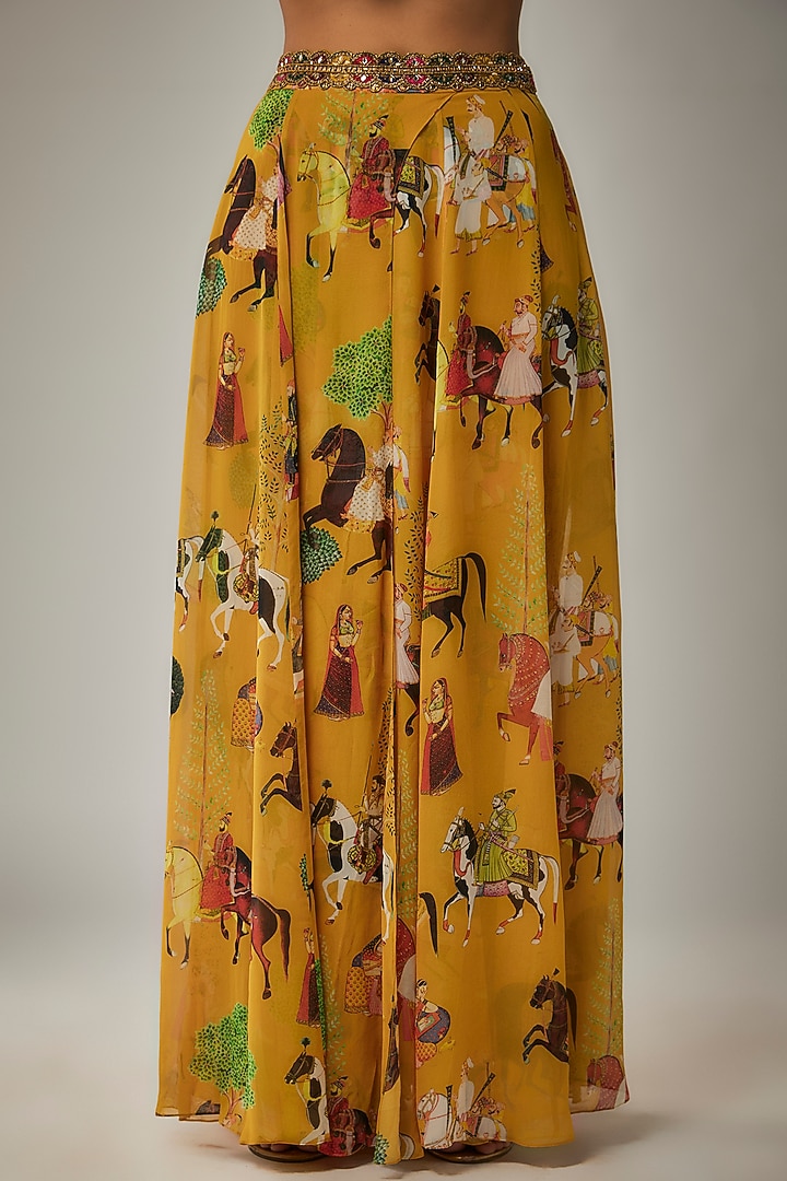 Mango Yellow Georgette Mughal Printed Wedding Lehenga Set by Rajat tangri  at Pernia's Pop Up Shop