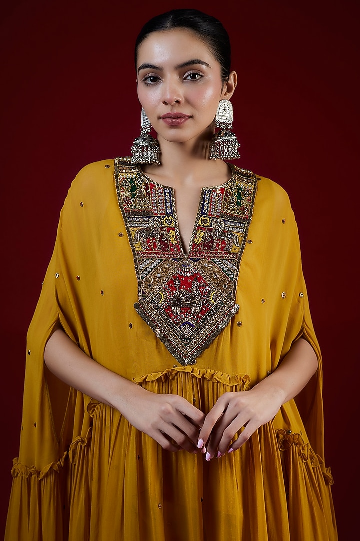 Mango Yellow Georgette Hand Embroidered Wedding Sharara Set by Rajat tangri at Pernia's Pop Up Shop