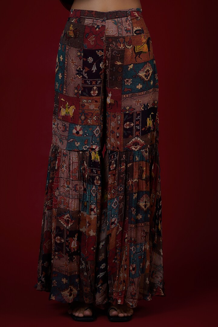 Multi- Colored Georgette Mughal Printed & Hand Embroidered Wedding Sharara Set by Rajat tangri at Pernia's Pop Up Shop